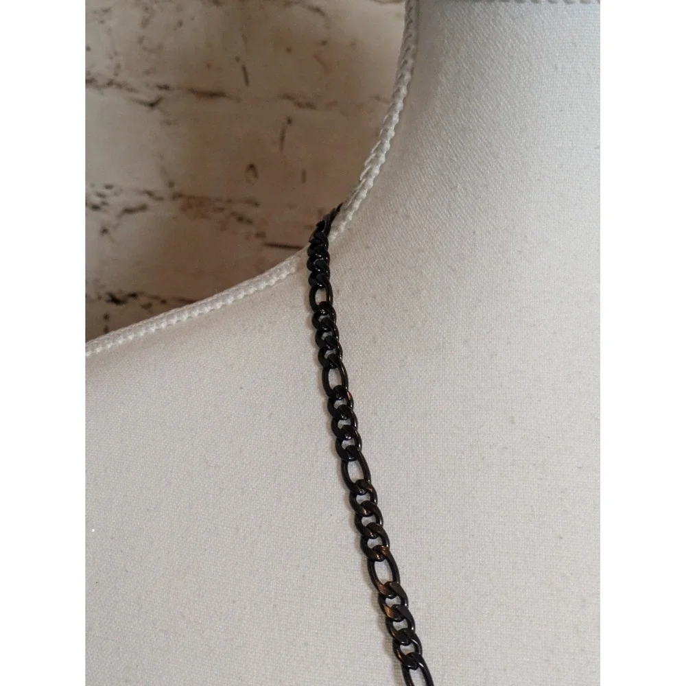 Abstract Mother Of Pearl Pendant Necklace Mosaic Style Artsy Artisan Black Chain